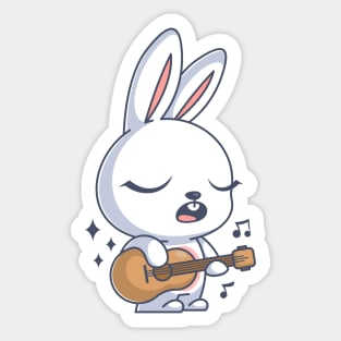 Cute bunny singing and playing guitar Sticker